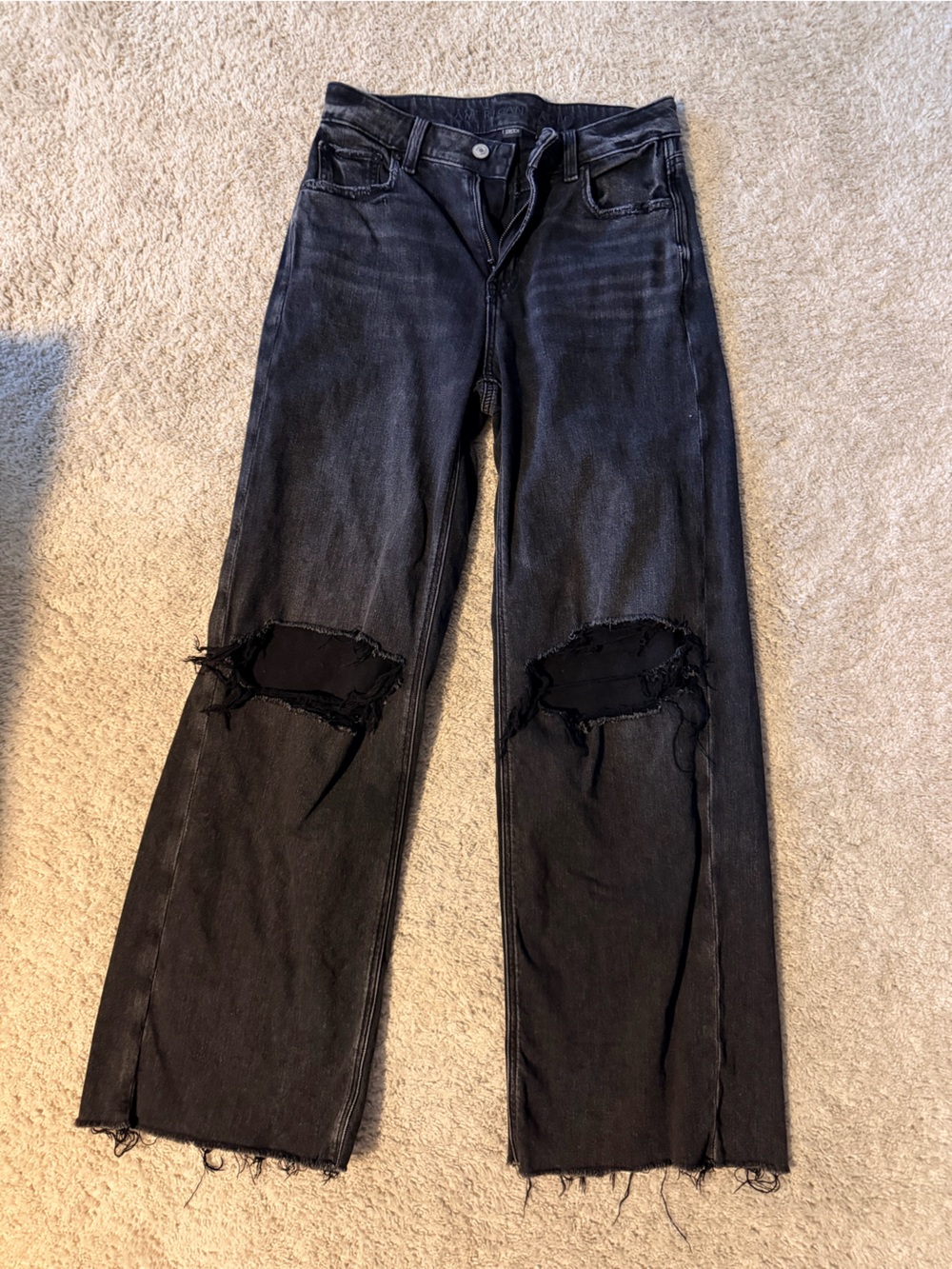 American Eagle Outfitters women’s wide leg Black Skinny Distressed Jeans